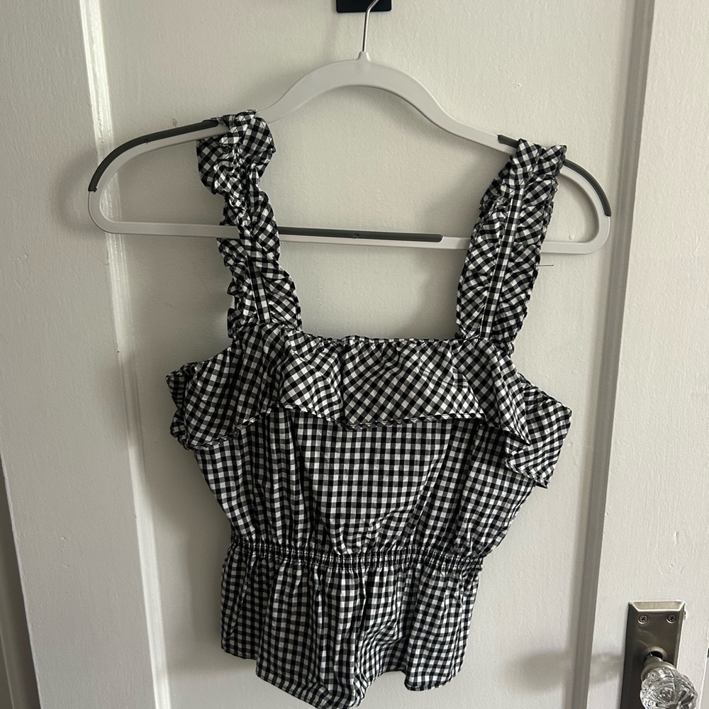 7 For All Mankind Black and White Checkered Top